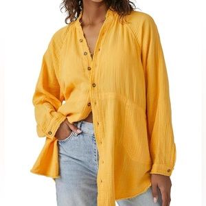 NWOT Free People Women’s Yellow Summer Daydream Button-Down